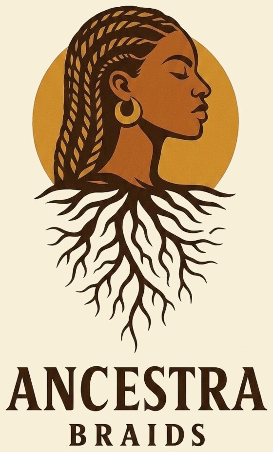 Logo Ancestra Braids — rosto de mulher com tranças e raízes